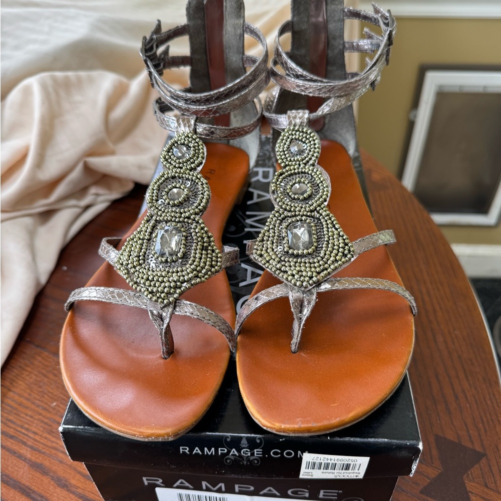 Pewter Gladiator Sandals with Beaded Design